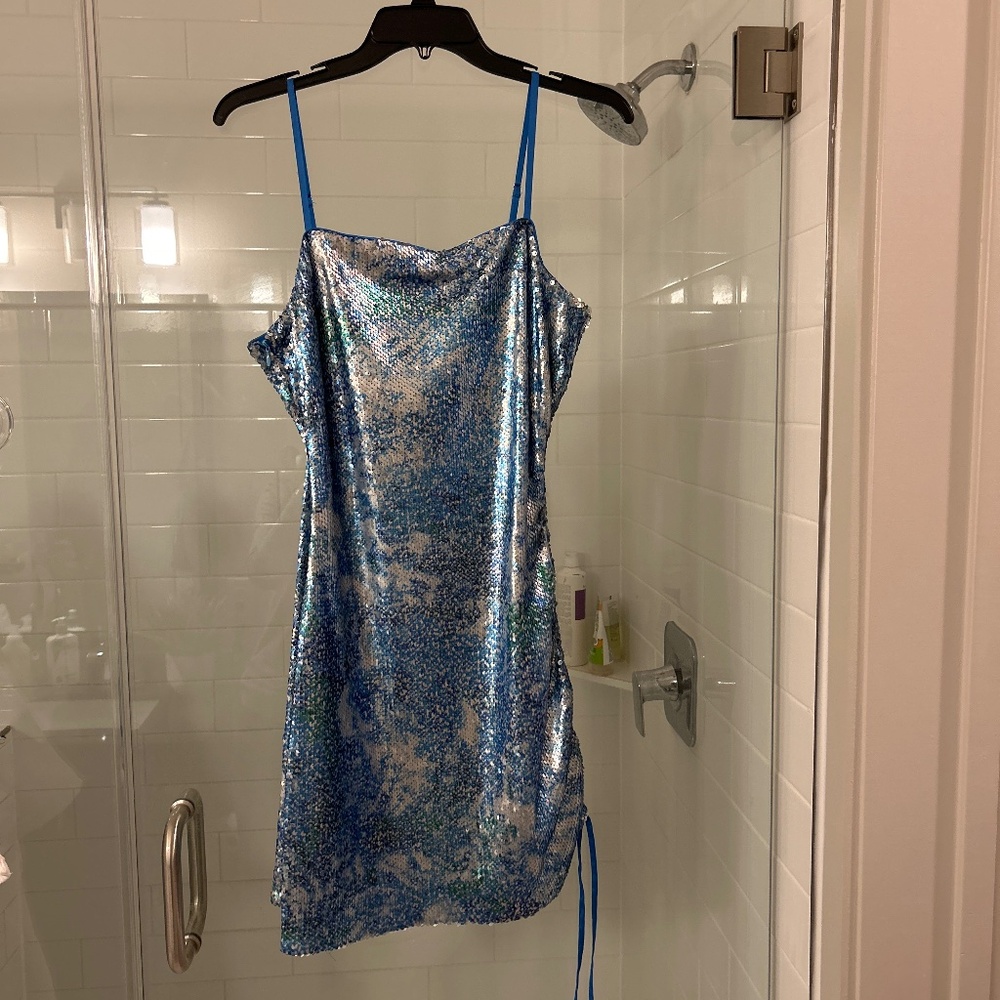 Gigi Dress - Multi blue sparkle dress!